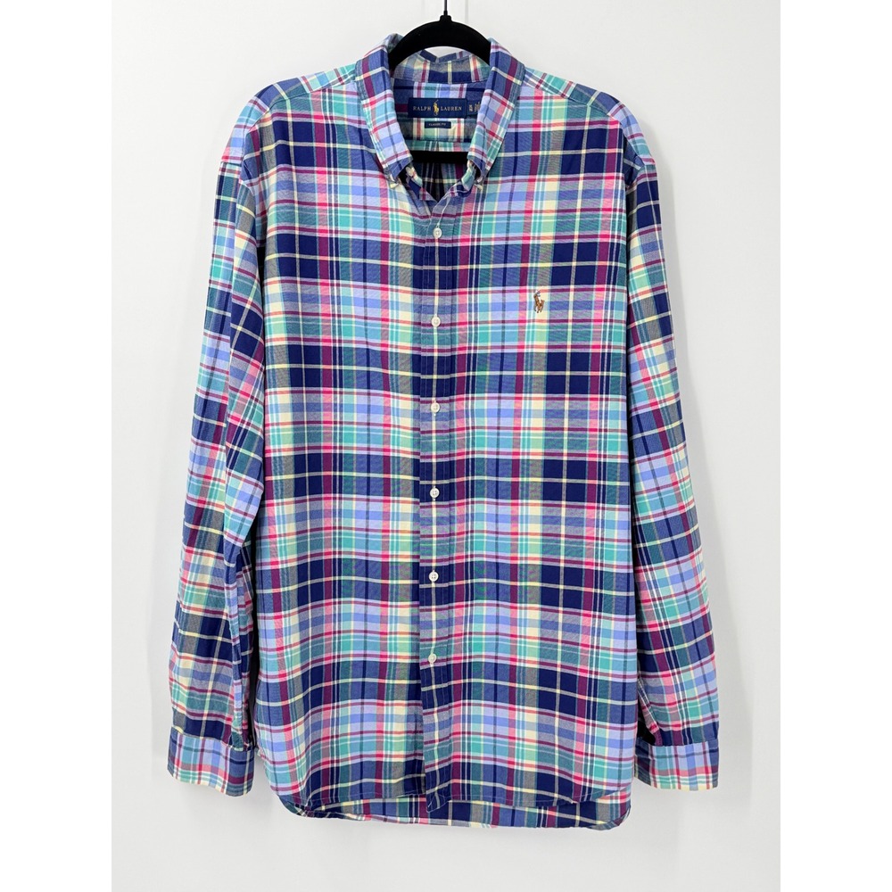 Ralph Lauren Plaid Button Down Shirt Mens XL Preppy Flesh Pony Classic Fit